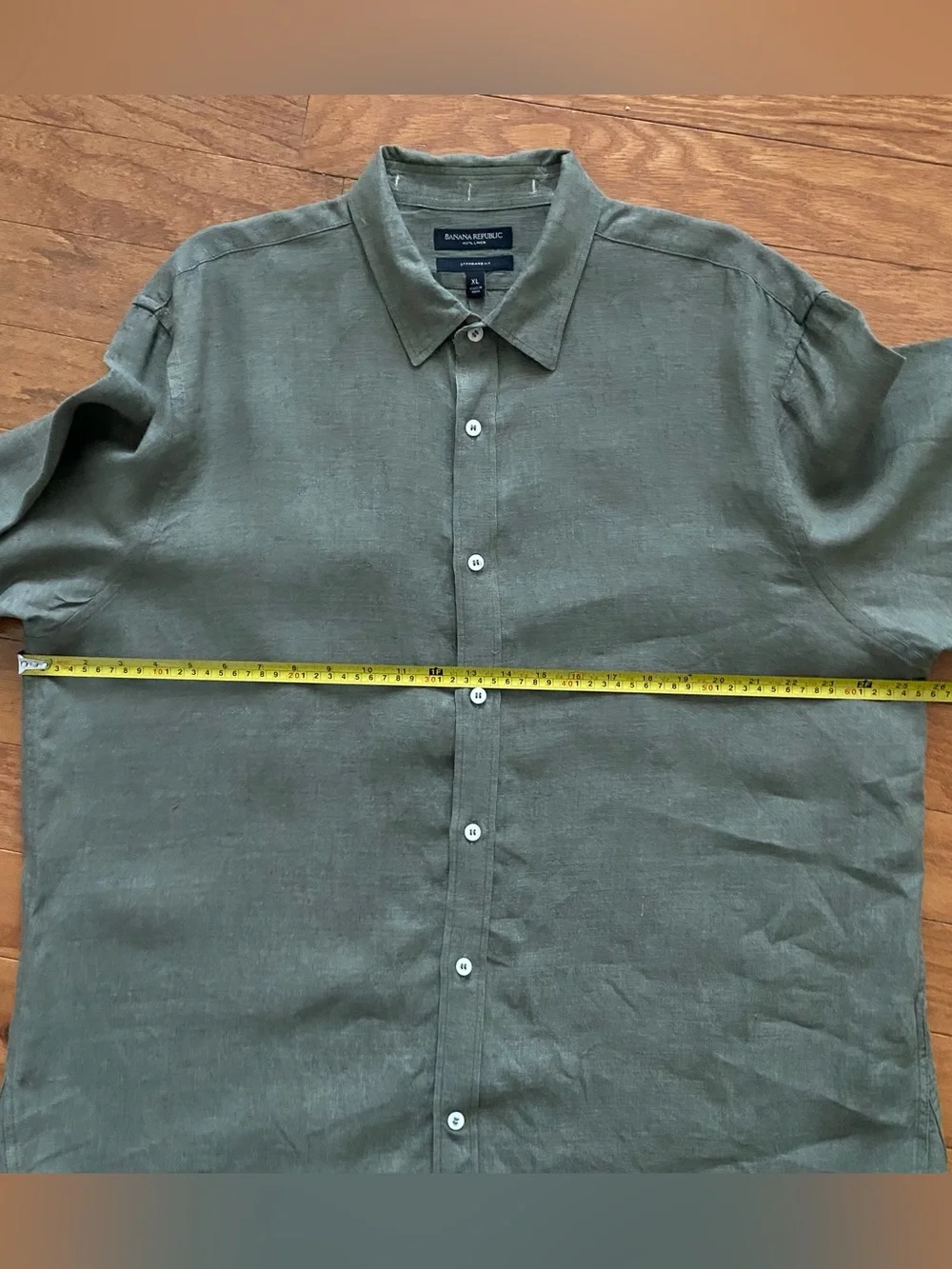 Banana Republic Linen Button Down Shirt XL Olive Green Long Sleeve BR Monogram